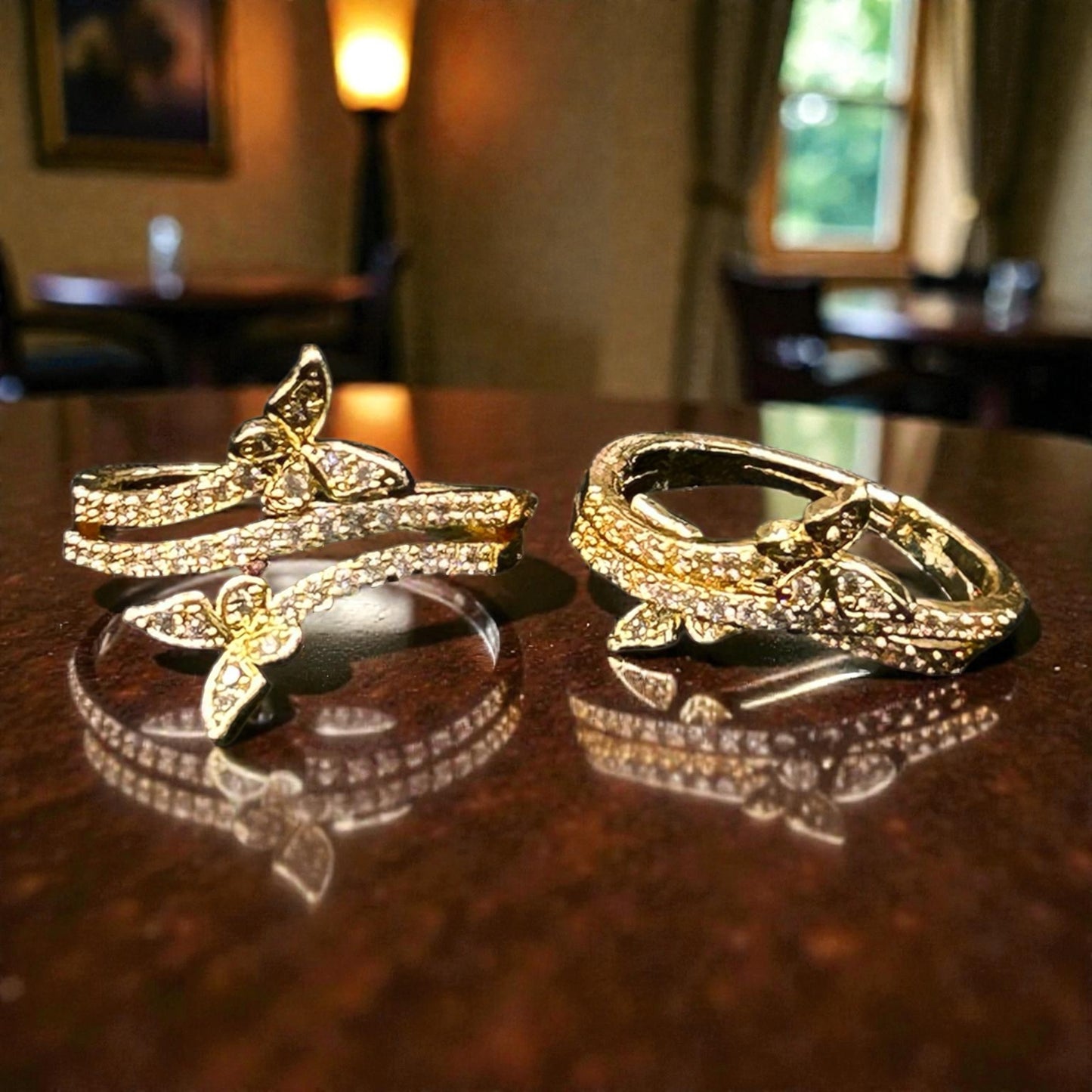 Anti-Tarnish Gold Plated Butterfly Adjustable Ring – Elegant Crystal Designer Ring