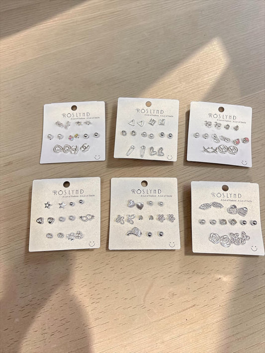 Roslynd Silver Stud Earrings Set ( pack of 12 cards)