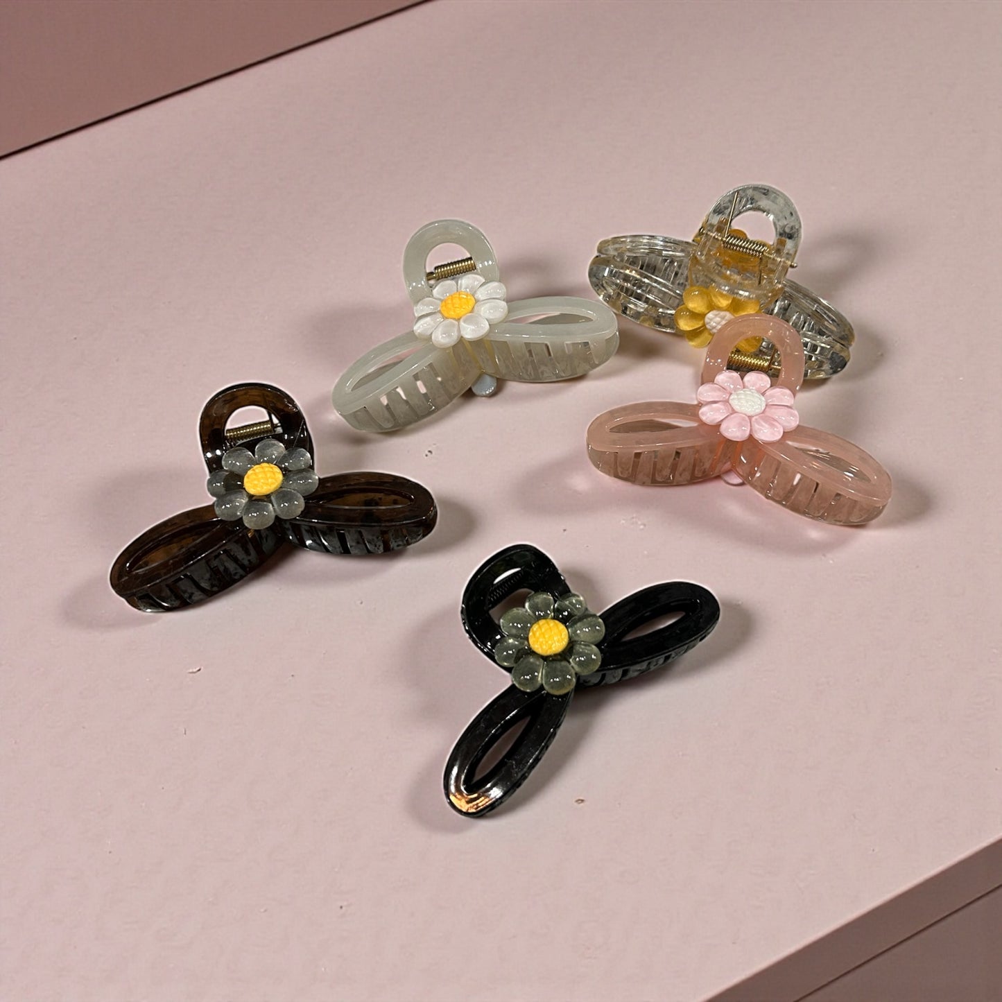 Floral Bow Hair Claw Clip for Women & Girls | Transparent Acrylic Cute Hair Accessory( pack of 12)