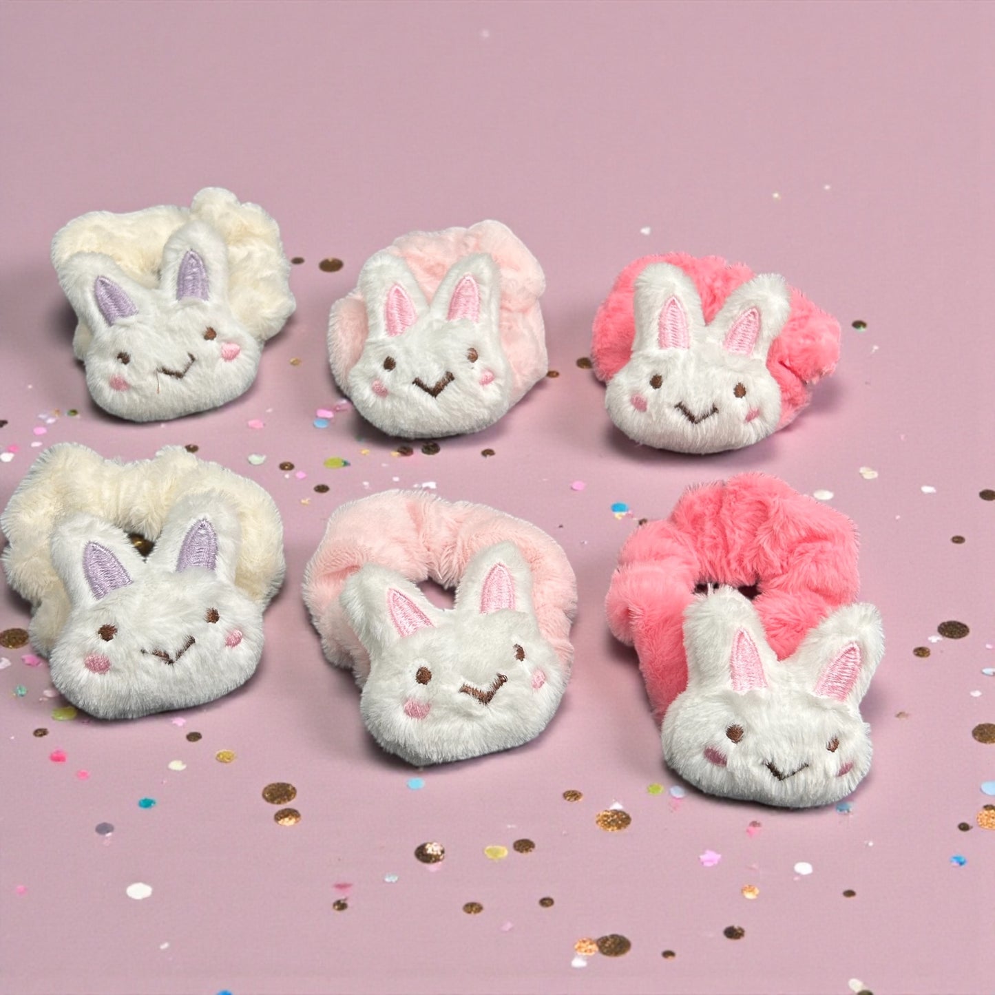 Cute Bunny Plush Hair Scrunchies – Soft Fluffy Rabbit Hair Ties ( pack of 12)