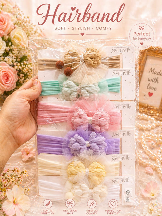 Baby Girl Soft Bow Hairband Set – Pastel Stretch Headbands( pack of 12)