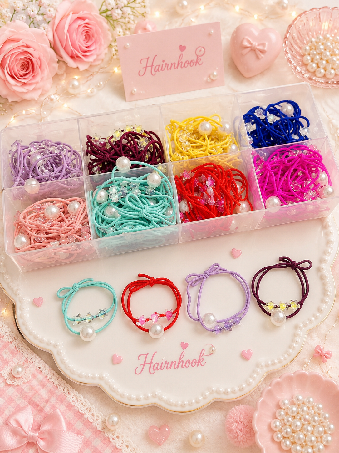 Korean rubber band for girls and woman (pack of 100piece mix design)