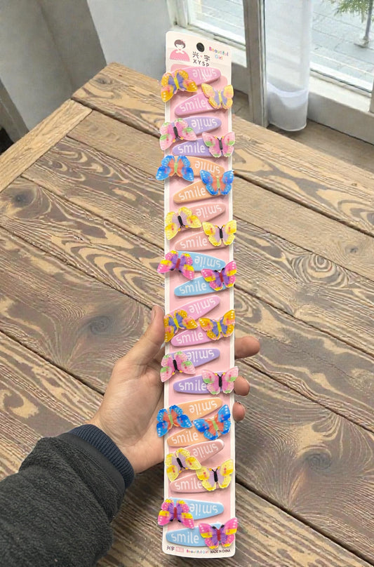 Butterfly Hair Clips Set for Girls | Colorful “Smile” tic Tak ( pack of 10)