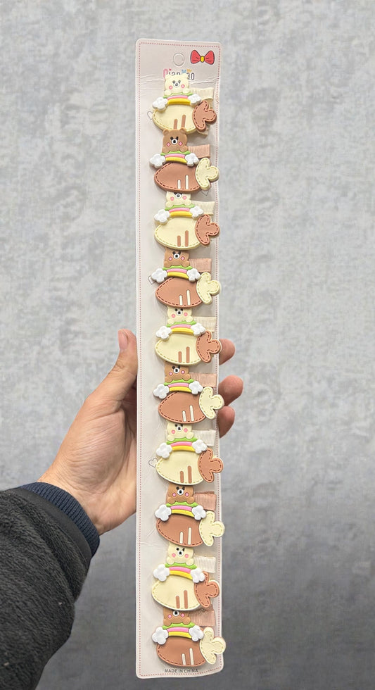 Cute Bear Rainbow Hair Clips for Girls | Cartoon Animal Snap Clips (Pack of 10)