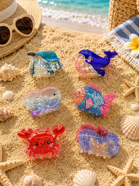 Kawaii Ocean Animal Hair Claw Clip Set – Cute Sea Life Mini Hair Clips for Women & Girls