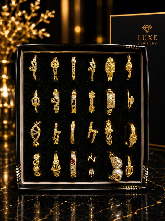 Premium Gold-Plated Adjustable Ring Set – 24 Luxury Statement Designs | Korean Fashion Jewelry Collection(pack of 24)