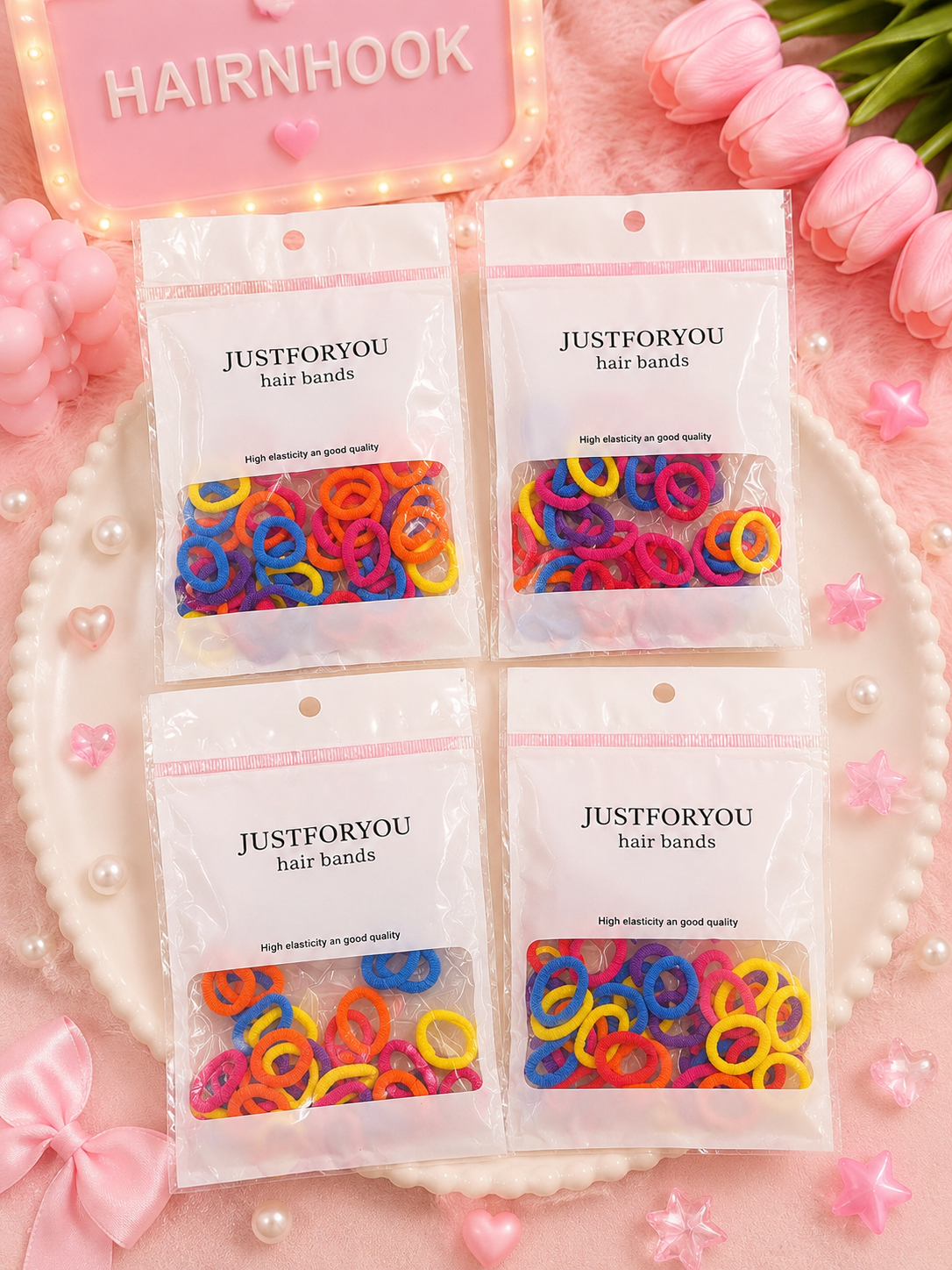 Korean plain rubber band for kids (pack of 12 packet 1 packet has 40 piece)