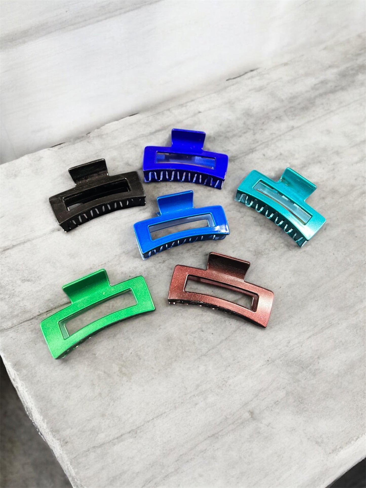 Korean Style Rectangular Hair Claw Clip – Metallic Finish Hair Clutcher for Girls & Women( pac