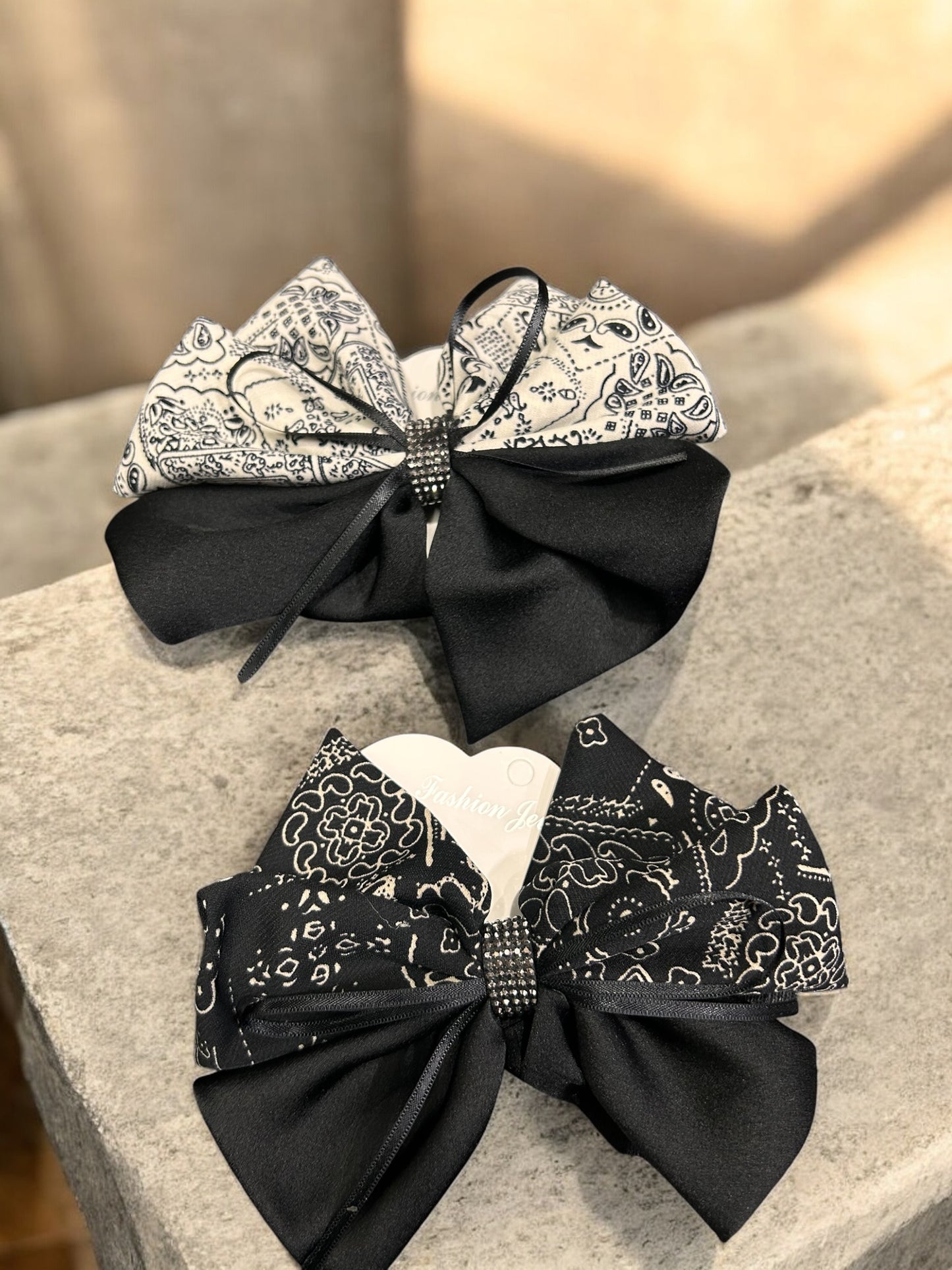 Premium Print Bow Hair Clip | Luxury Rhinestone Ribbon Bow Barrette for Women & Girls(pack of 12)