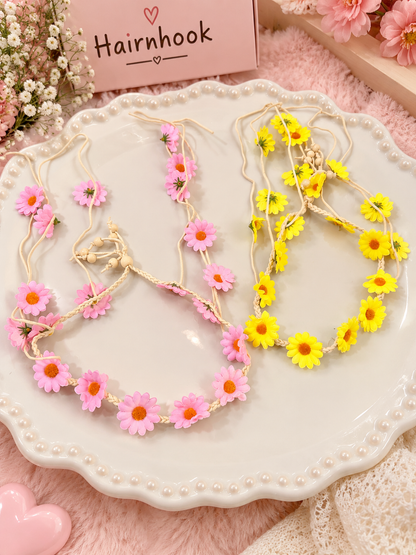 Cute Daisy Flower Headband for Girls | Pink & Yellow Floral Hair Accessories – Wholesale( pack of 12