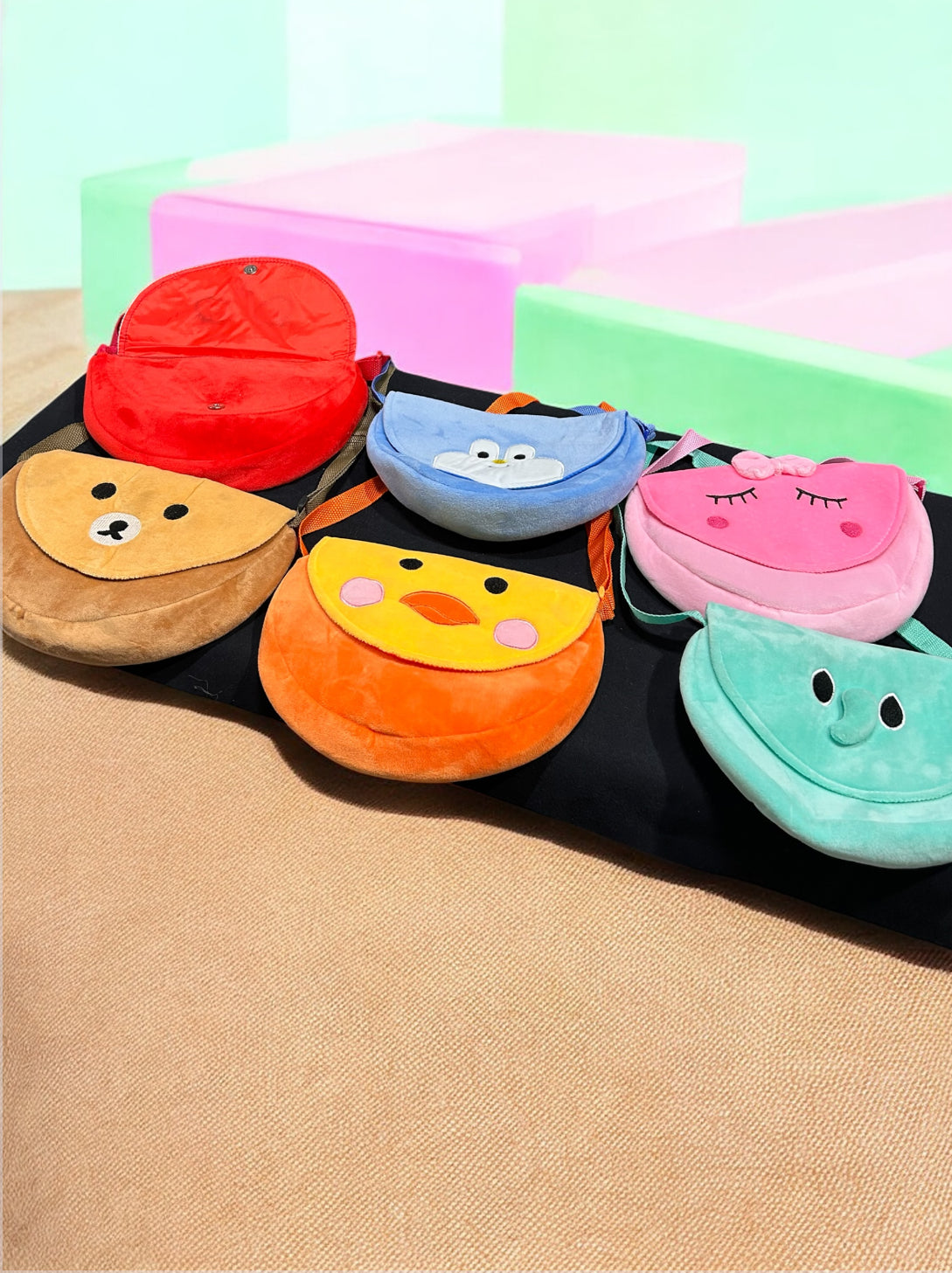 Cute Kawaii Plush Cartoon Sling Bags – Soft Velvet Mini Crossbody Pouch for Kids & Girls(pack of 6)