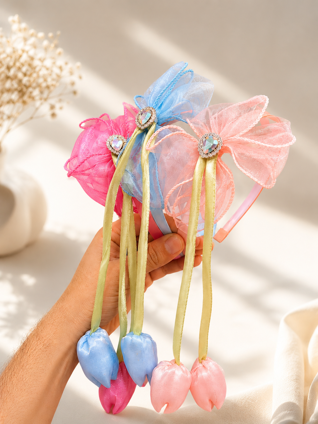 Korean Tulip Ribbon Headband – Pastel Fairy Princess Hair Band for Girls(pack of 12)