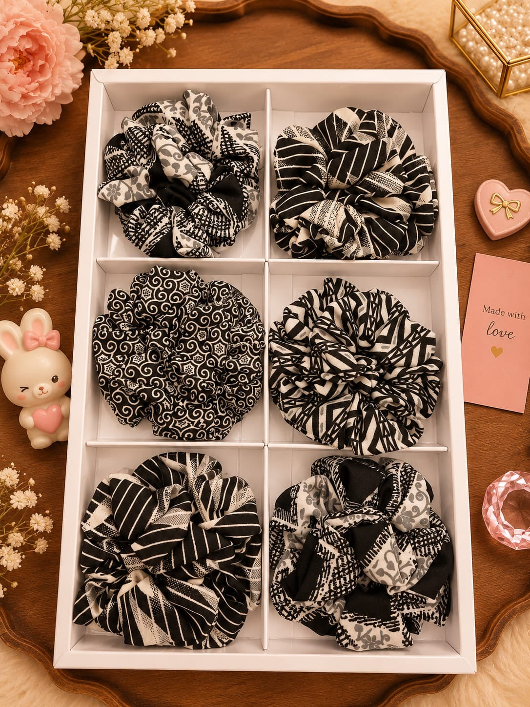Korean box scrunchie (pack of 12) random design mix design