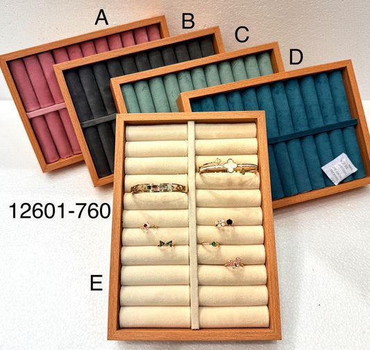 Premium Velvet Ring Organizer Tray with Wooden Frame | Jewelry Display Storage Box for Rings, Earrings & Accessories