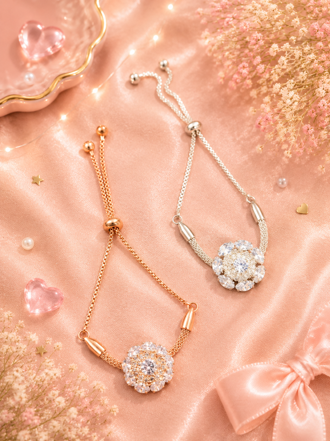 Crystal Bloom Adjustable Bracelet(pack of 3)with floating box