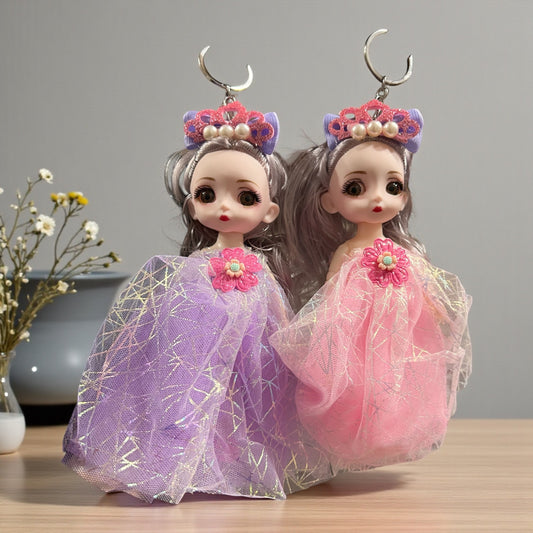 Cute Princess Doll Keychain with Glitter Dress – Adorable Girl Bag & Key Accessory-3 ( pack of 12)