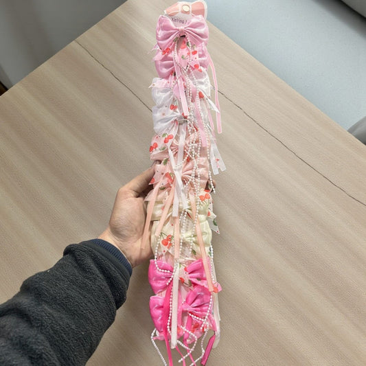 Cherry Blossom Bow Hair Clip Set with Pearls & Ribbons 🌸🎀( pack of 10)