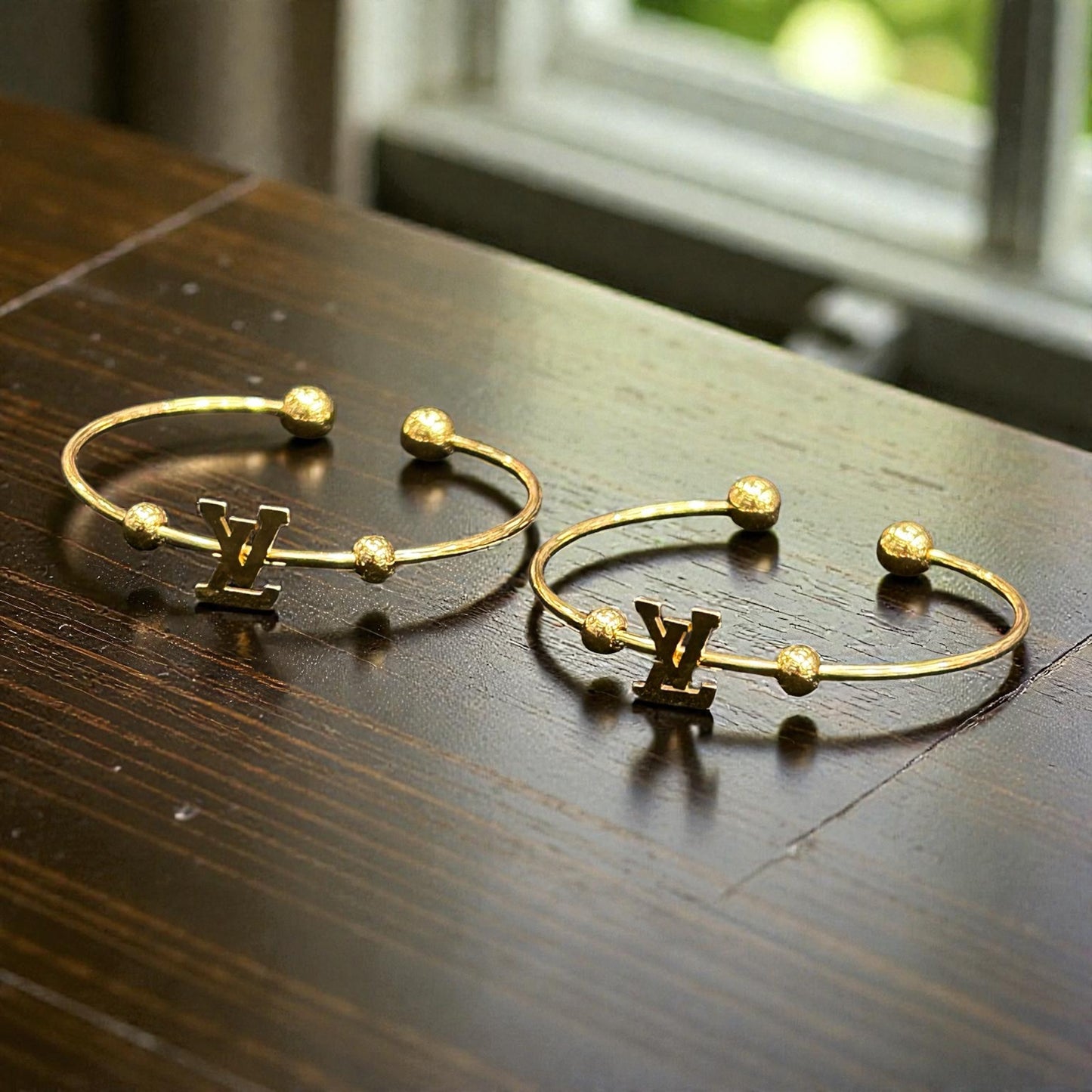 Anti-Tarnish Gold-Tone Monogram Open Cuff Kada Bangles with Beaded Accents ( pack of 3)