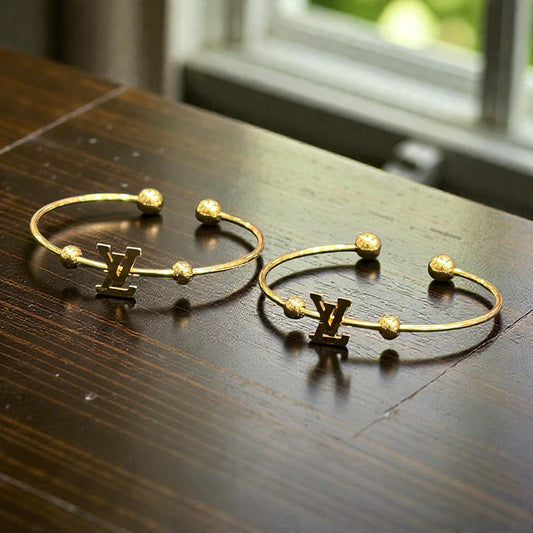 Anti-Tarnish Gold-Tone Monogram Open Cuff Kada Bangles with Beaded Accents ( pack of 3)