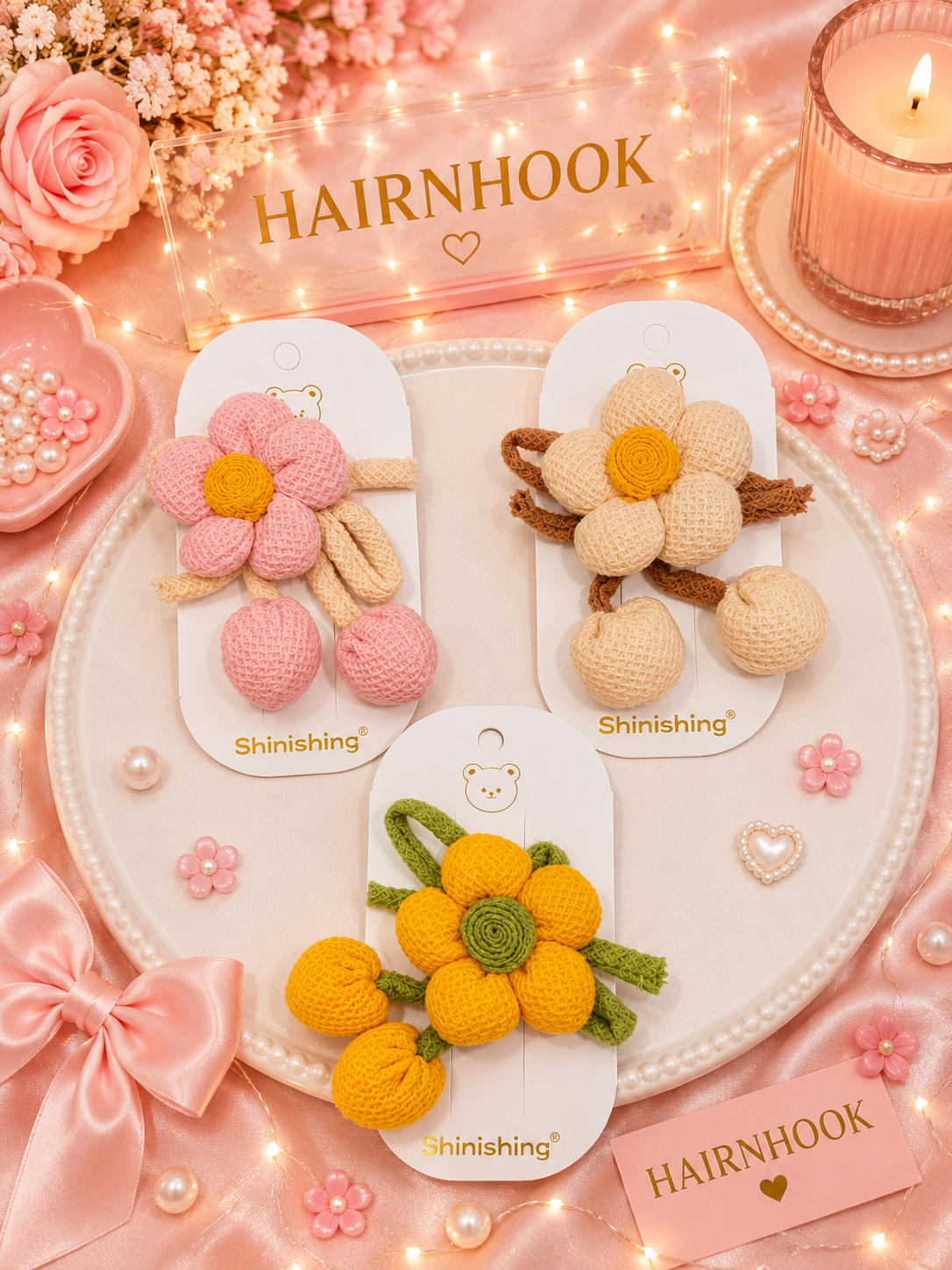 Crochet Flower Hair Clip Set | Handmade Knit Floral Hair Accessories for Girls | Cute Daisy Hair Clips( pack of 12)
