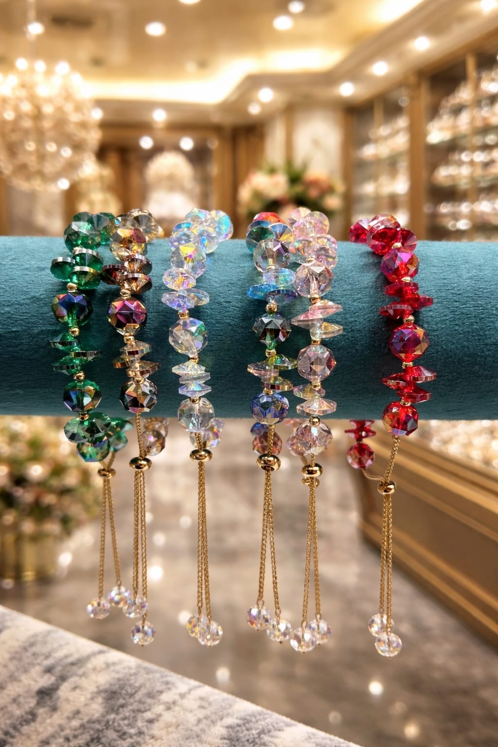 Anti-Tarnish Crystal Beaded Bracelet with Tassel – Premium Korean Style Adjustable Chain Bracelet for Women & Girls( pack of 6)