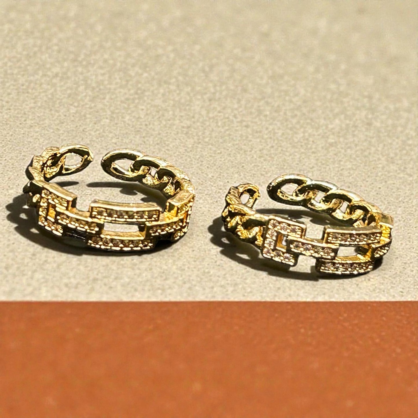 Anti-Tarnish Gold Plated Chain Link Adjustable Ring – Luxury Modern Statement Ring