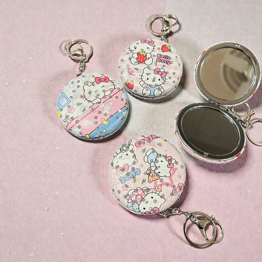Kitty Printed Compact Mirror Keychain – All Designs | Cute Foldable Pocket Mirror( pack of 12)