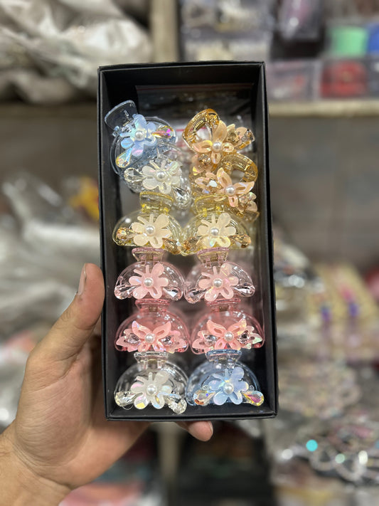 Cute Floral Crystal Hair Claw Clip Set (pack of 12)