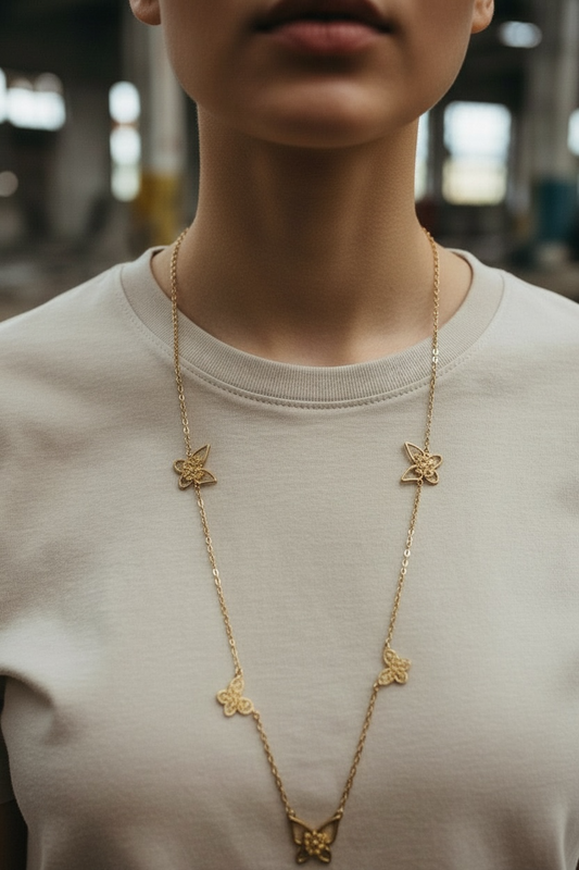 Delicate Butterfly Station Necklace – Elegant Gold-Tone Chain for Women