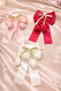Korean Satin Bow Hair Clip with Tulip Design | Long Ribbon Aesthetic Hair Accessory for Girls | Cute Pastel Hair Bow( pack of 12)