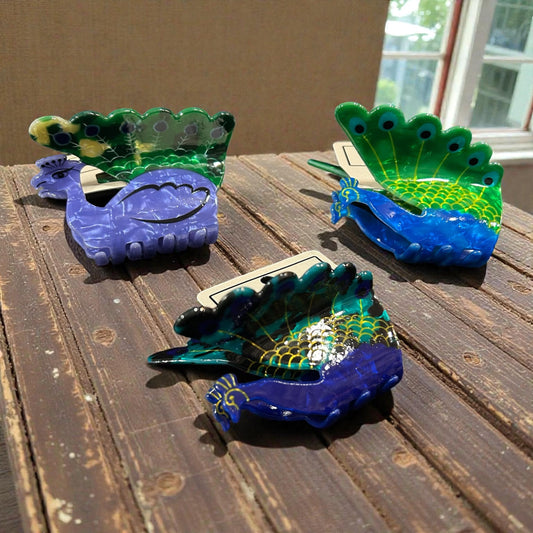 Peacock Shape Hair Claw Clips | Colorful Iridescent Acrylic Peacock Hair Clips for Women & Girls( pack of 12)