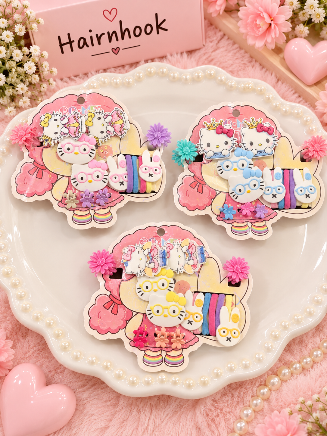 Cute Cartoon Character Hair Accessories Set for Girls | Wholesale Hair Clips & Rubber Bands(pack of 12)