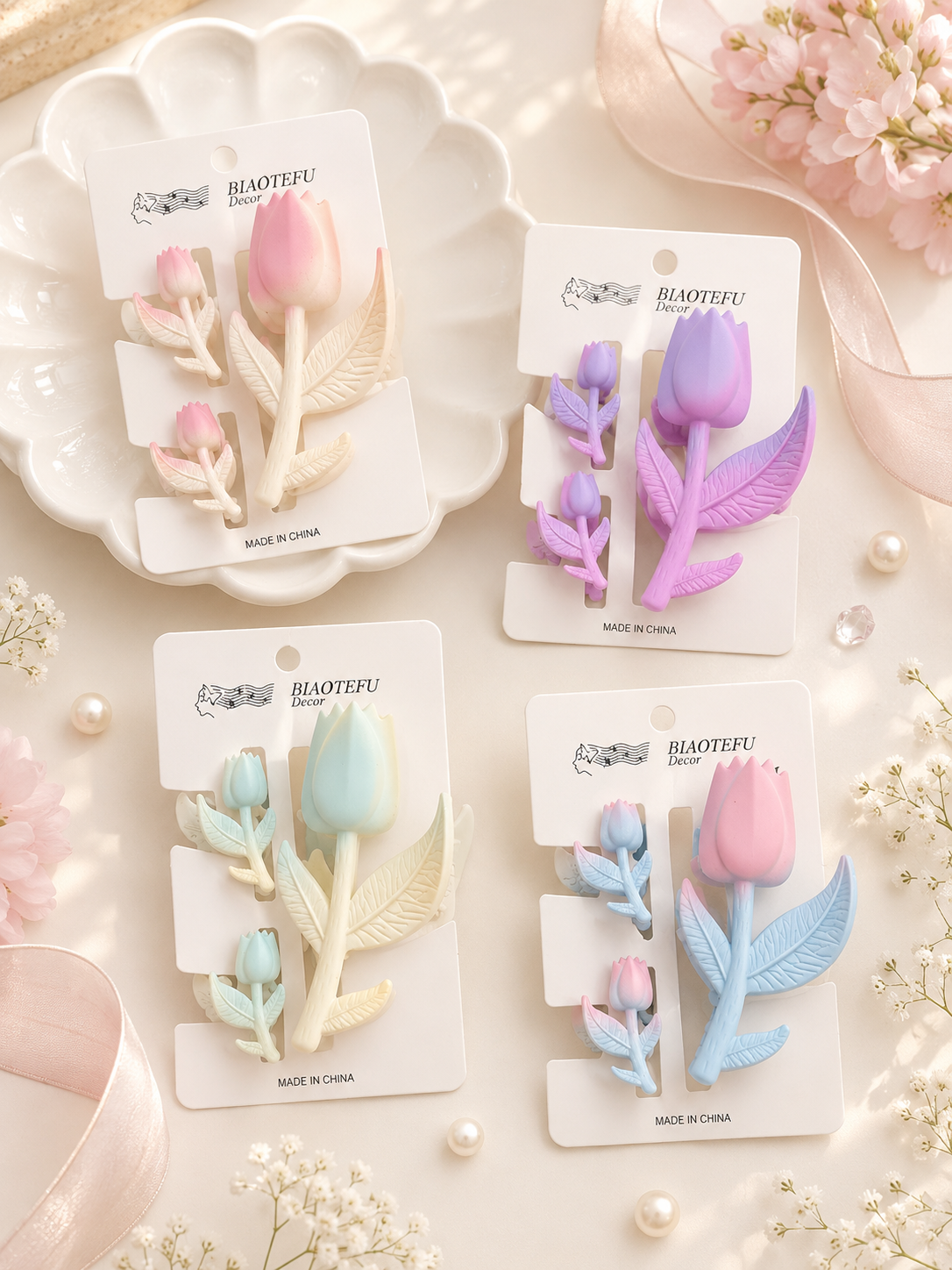 Pastel tulip  Hair Clip Set – Korean Style tulip  & Claw Clip Combo for Women & Girls(pack of 12 combo)