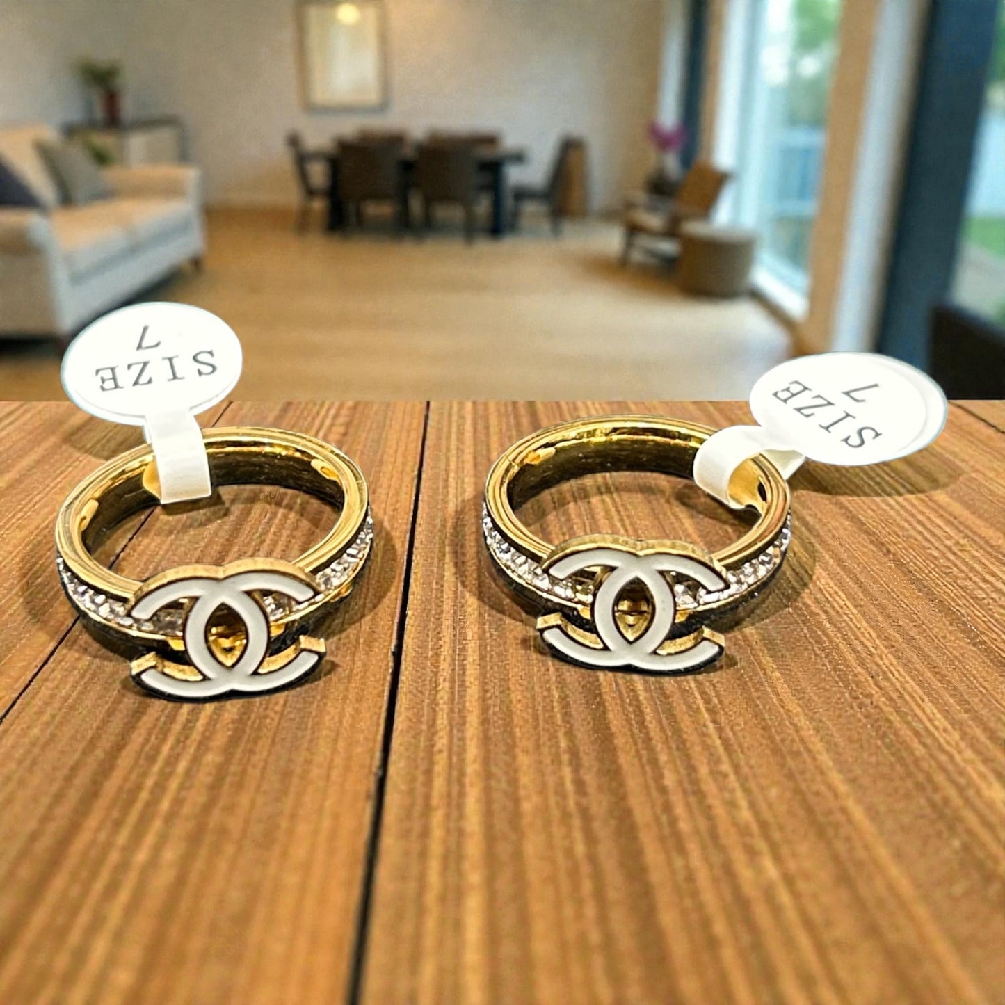 Anti-Tarnish Gold Plated Double-C Style Ring – Luxury Crystal Statement Band