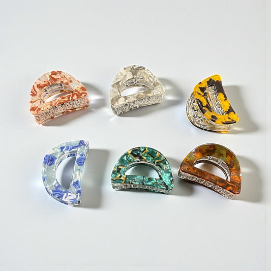 Premium Half-Moon Marble Print Hair Claw Clips | Strong Grip Stylish Hair Accessories mini clip ( pack of 12)