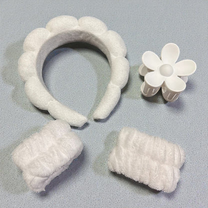 Hair Accessories Set – Soft Makeup Headband, Flower Hair Claw & Wrist Wash Bands combo set ( pack of 6 colour)