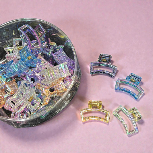 Mini Transparent Glitter Hair Claw Clips | Iridescent Crystal Look Korean Hair Clutchers | Trendy Fashion Accessories( pack of 24)