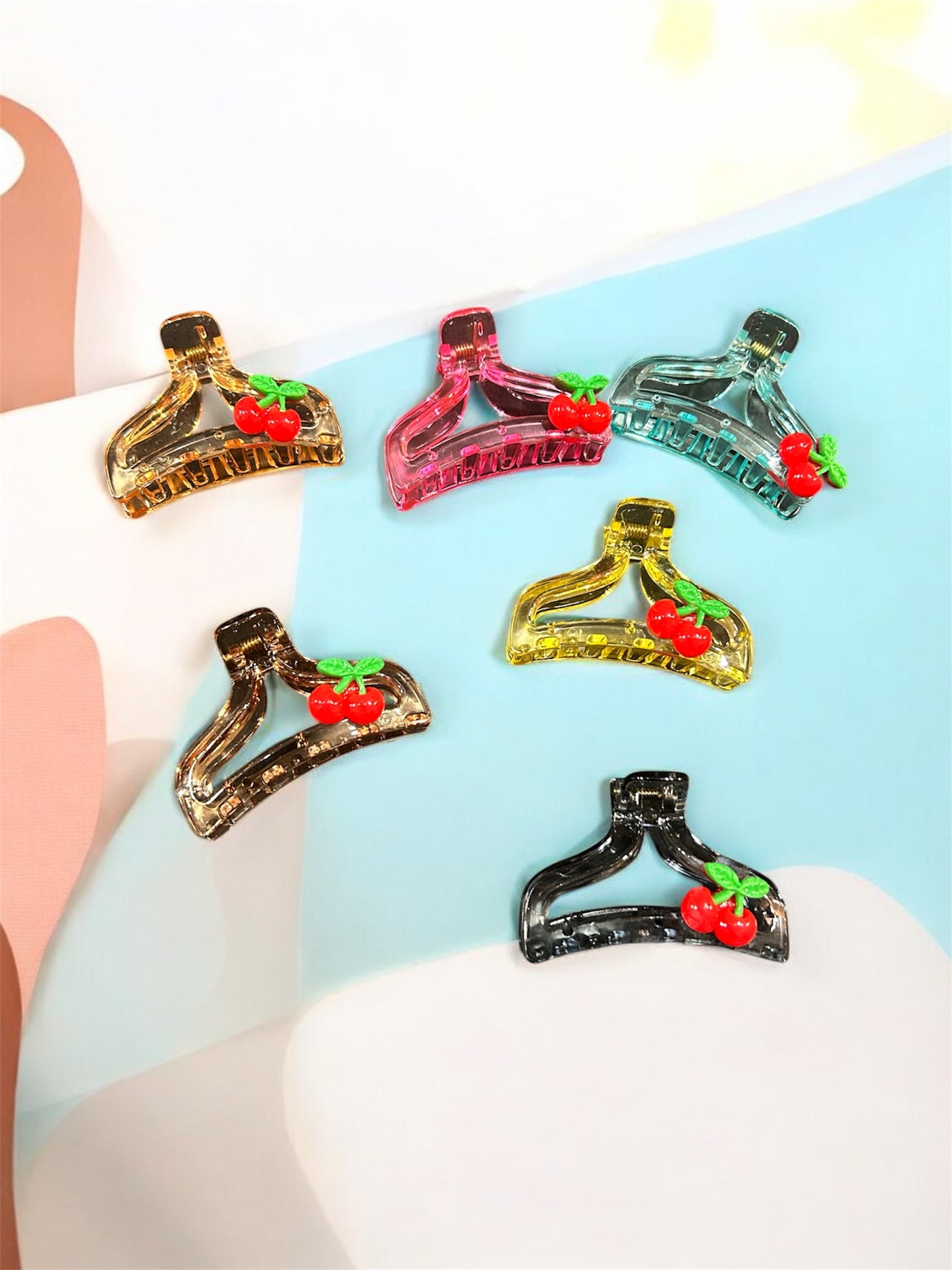 Korean Cherry Hair Claw Clip – Cute Transparent Hair Accessories for Girls( pack of 12)