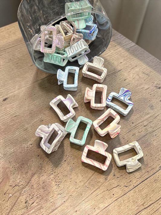 Pastel Rectangle Mini Claw Clips Jar Set | Korean Matte Hair Clutcher ( pack of 20)