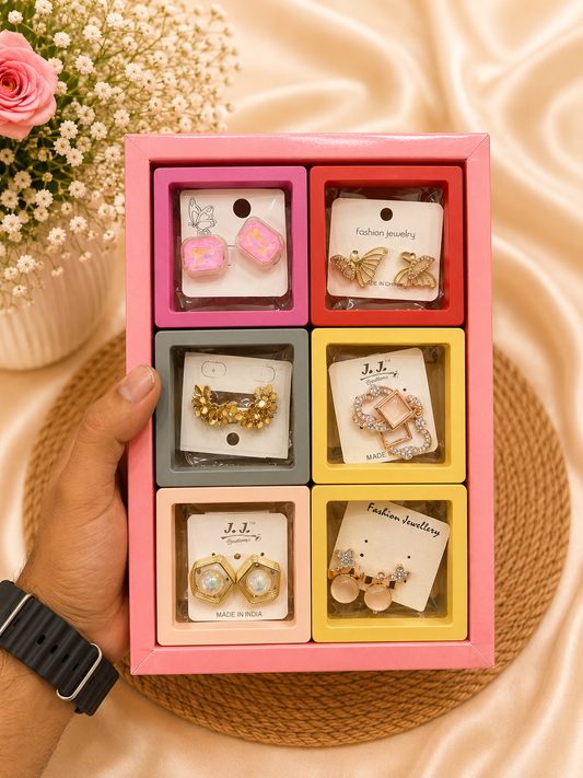 Premium Korean mix design earrings for girls and woman (pack of 12 random design box)