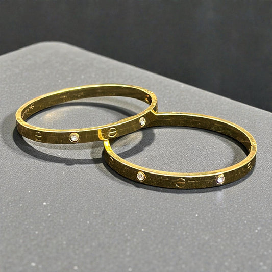 Gold-Tone Screw Design anti tarnish Bracelet with Crystal Accents( pack of 3)