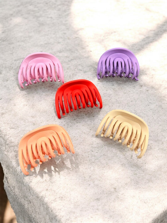 Korean Style Curved Hair Claw Clip – Matte Pastel Hair Clutcher for Girls & Women( pack of 12)