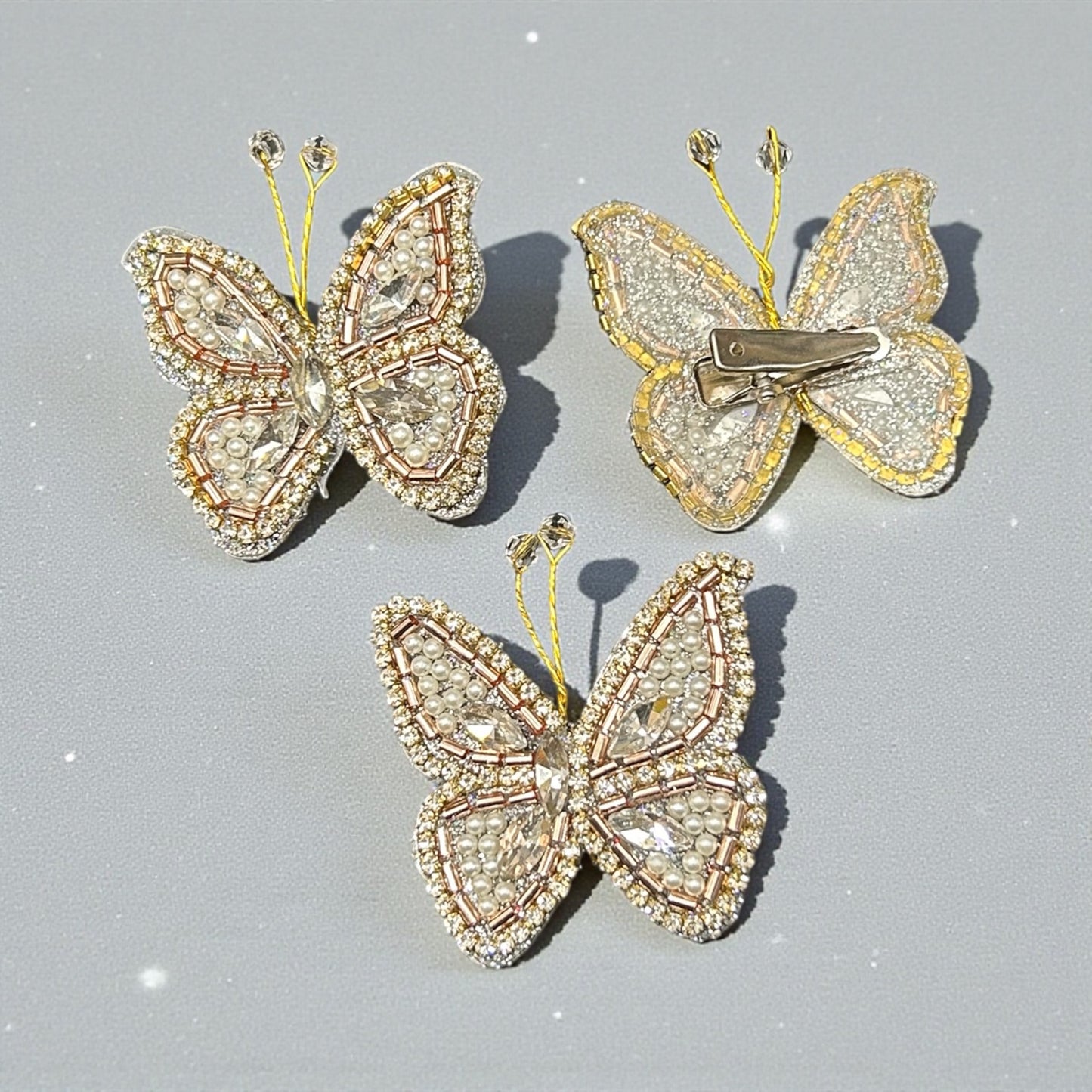 Handcrafted Pearl & Crystal Butterfly Hair Clips – Luxury Statement Accessory( pack of 3)