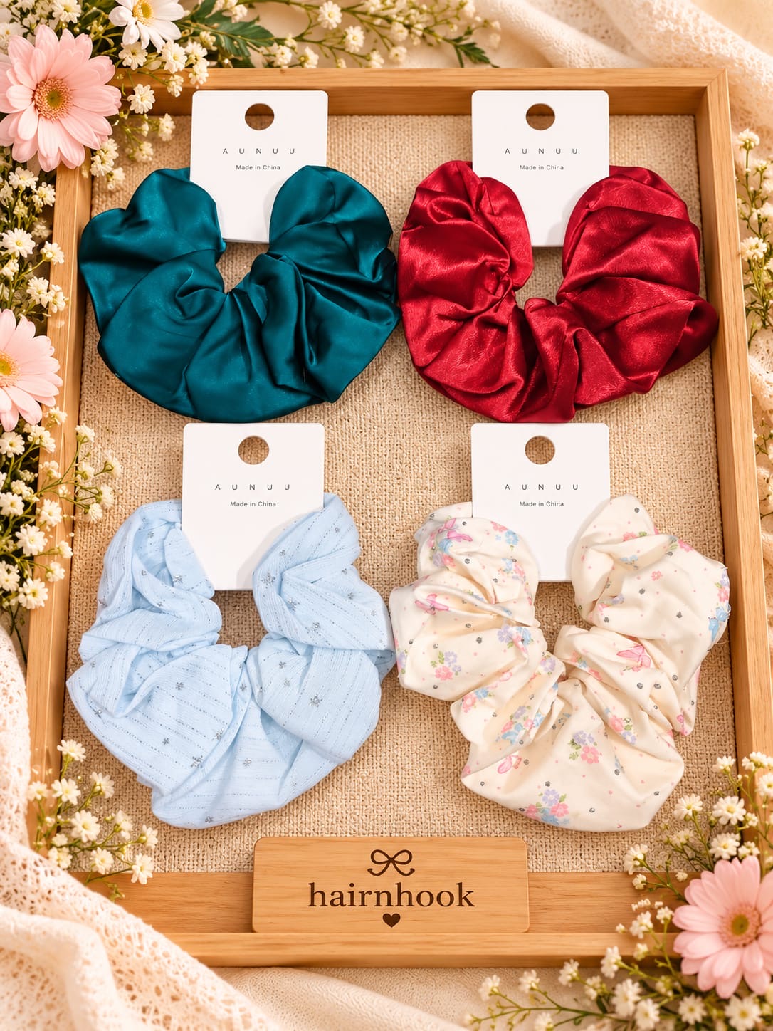 Korean scrunchie (pack of 12 mix design in one packet random design)