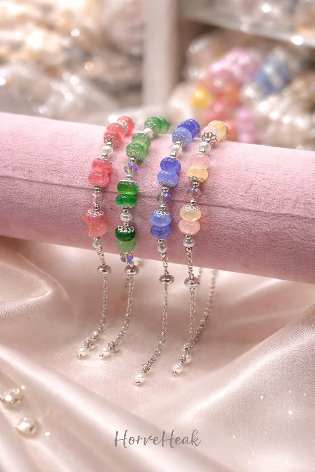 Multicolor Crystal Beaded Adjustable Bracelet for Women | Korean Style Anti-Tarnish Chain Bracelet | Cute Pastel Charm Jewelry(pack of 12)