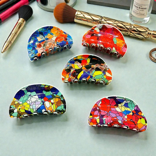 Colorful Mosaic Print Hair Claw Clip for Women & Girls – Premium Fashion Hair Accessory( pack of 12)