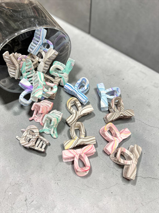 Marble Bow Mini Claw Clips Jar Set | Korean Aesthetic Hair Clutcher Collection( pack of 20)