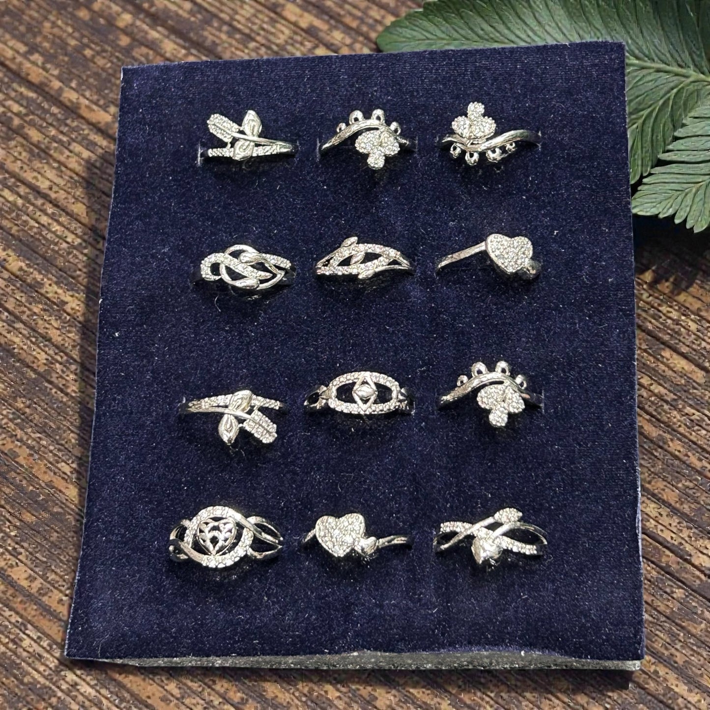 Silver Finish Crystal Adjustable Rings Set – Elegant Designer Assorted Collection( pack of 12)