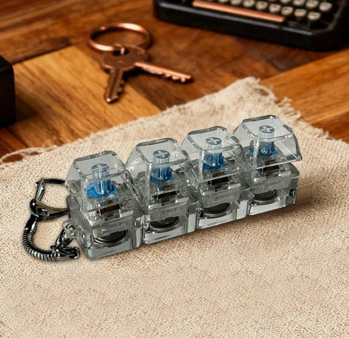 Mechanical Keyboard Switch Keychain Clicky Fidget Toy – Mini Transparent Switch Stress Relief Keyring( pack of 12)available now