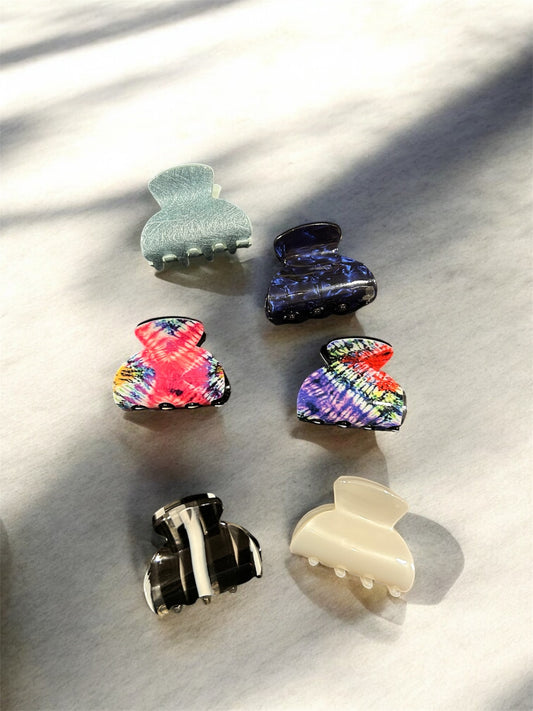 Korean Style Mini Acrylic Hair Claw Clips – Trendy Marble & Printed Hair Clutcher for Girls & Women(pack of 12)
